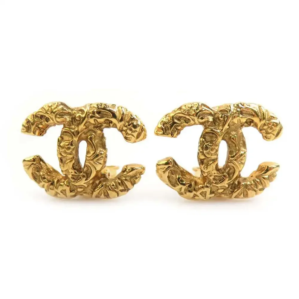 CHANEL Gold Logo Earrings